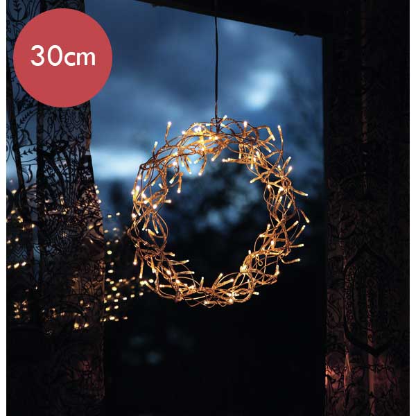 Zilveren kerstkrans / deurkrans met 80 LED lampjes -30cm  -lichtkleur: Warm Wit -met stekker -Kerstdecoratie
