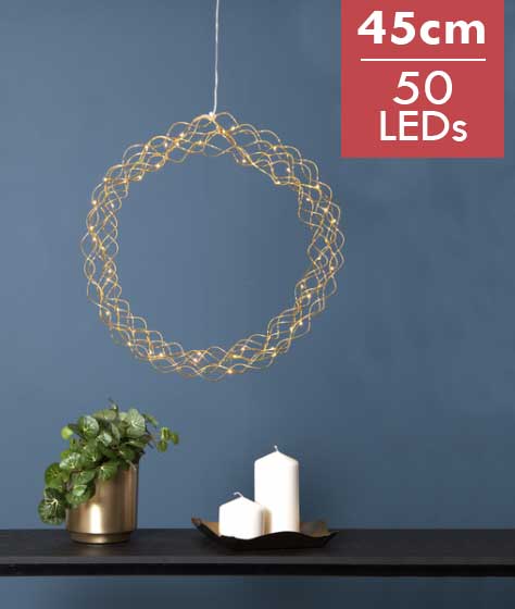 Moderne kerstkrans curly -45cm  -lichtkleur: Warm Wit -met stekker -Kerstdecoratie