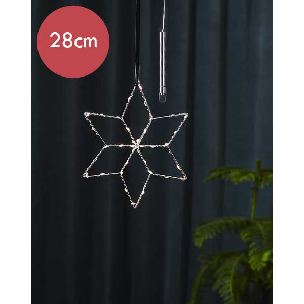 Zilveren kerstster met 36 LED lampjes -28cm -lichtkleur: Warm Wit -Werkt op batterijen -Met timer functie -Kerstdecoratie