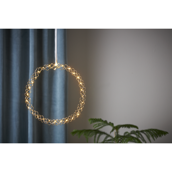 Bronzen kerstkrans / deurkrans met 30 LED lampjes - 30 cm Bronzen kerstkrans / deurkrans met 30 LED lampjes - 30 cm