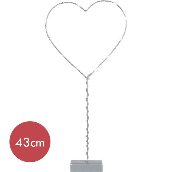 Tafel hart met 12 LED lampjes -43cm -lichtkleur: Warm Wit -Werkt op batterijen -Met timer functie -Kerstdecoratie