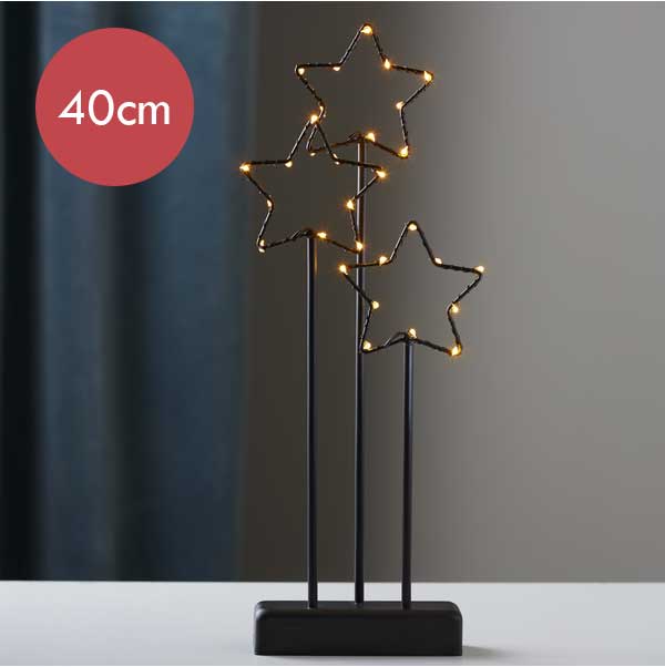 Tafel sterren met 30 LED lampjes -40cm -lichtkleur: Warm Wit -Werkt op batterijen -Met timer functie -Kerstdecoratie