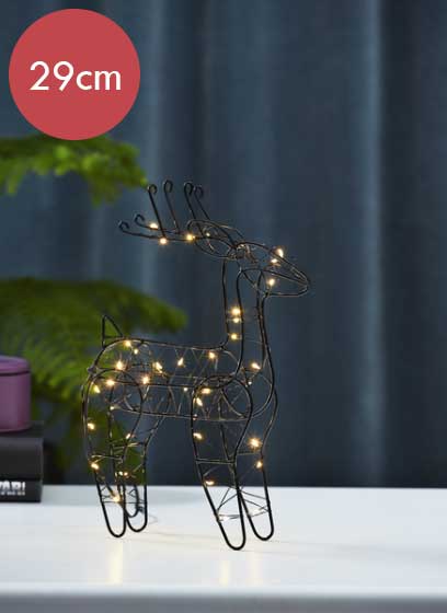 Rendier Figuur Indy -29cm -lichtkleur: Warm Wit -Werkt op batterijen -Met timer functie -Kerstdecoratie