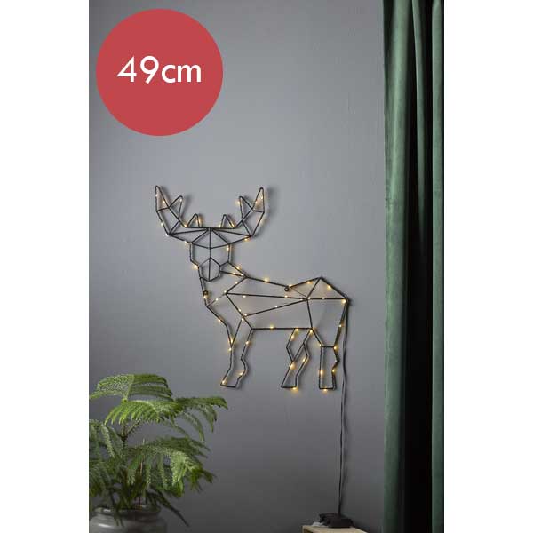Zwarte hert met 59 LED lampjes -49cm -lichtkleur: Warm Wit -Werkt op batterijen -Met timer functie -Kerstdecoratie