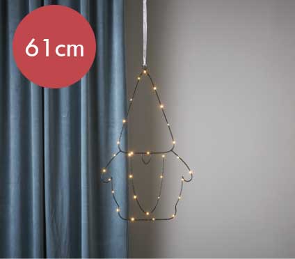 Zwarte kerstkabouter met 30 LED lampjes -61cm -lichtkleur: Warm Wit -Kerstdecoratie