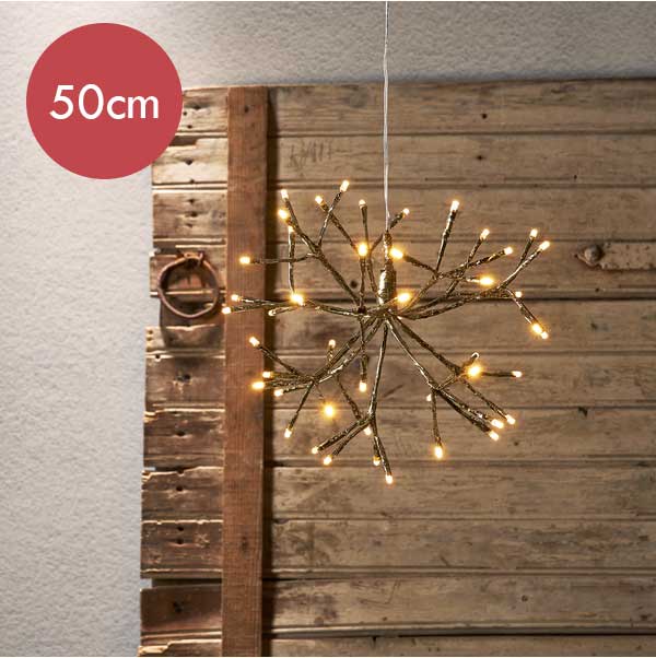 Kunststof poolster goud met 120 micro LED lampjes -Ø 50cm  -Ook geschikt voor buiten  -lichtkleur: Warm Wit -met stekker -Kerstdecoratie