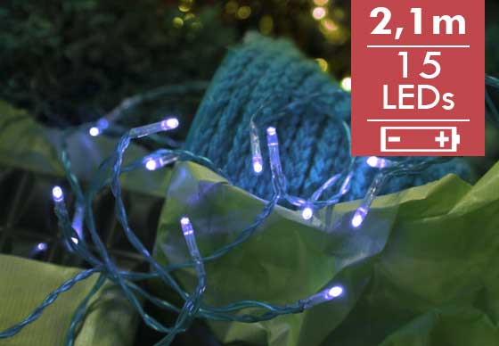 Kerstverlichting Blauw op batterij -210cm -15leds -lichtkleur: Blauw -Werkt op batterijen -Met timer functie -Kerstdecoratie