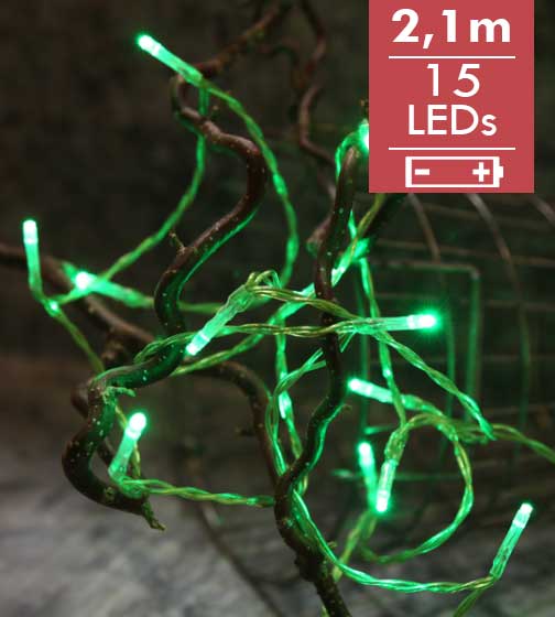Kerstverlichting Groen op batterij -210cm -15leds -Werkt op batterijen -Met timer functie -Kerstdecoratie