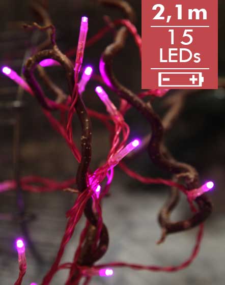 Kerstverlichting Roze op batterij -210cm -15leds -Werkt op batterijen -Met timer functie -Kerstdecoratie