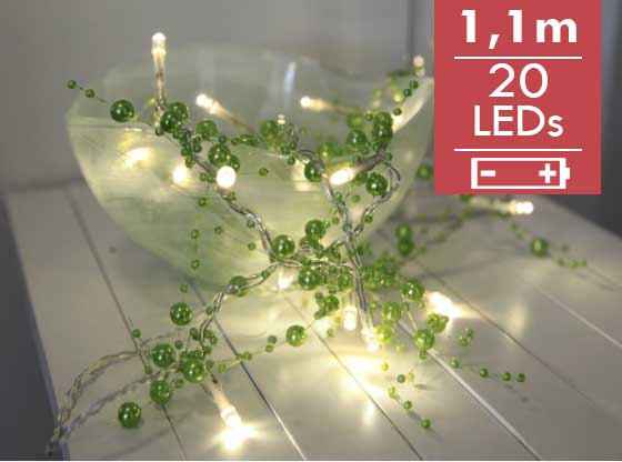 Dauwdruppel Groene Parels- 110cm -20 leds -lichtkleur: Warm Wit -Werkt op batterijen -Met timer functie -Kerstdecoratie