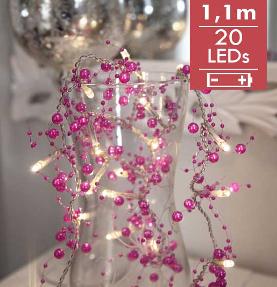 Dauwdruppel Paarse Parels- 110cm -20 leds -lichtkleur: Warm Wit -Werkt op batterijen -Met timer functie -Kerstdecoratie