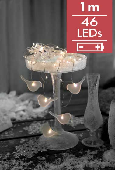 Dauwdruppel Vogeltjes- 100cm -46 leds -lichtkleur: Warm Wit -Werkt op batterijen -Met timer functie -Kerstdecoratie