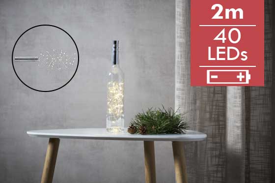Dauwdruppel Wijnkurk- 200cm -40 leds -lichtkleur: Warm Wit -Werkt op batterijen -Met timer functie -Kerstdecoratie