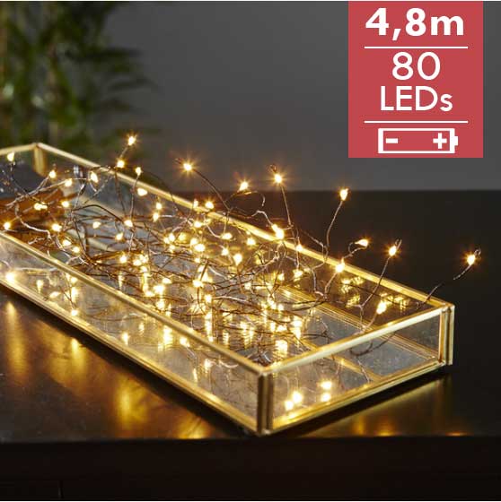 Dauwdruppel Original- 480cm -80 leds -lichtkleur: Warm Wit -Werkt op batterijen -Met timer functie -Kerstdecoratie