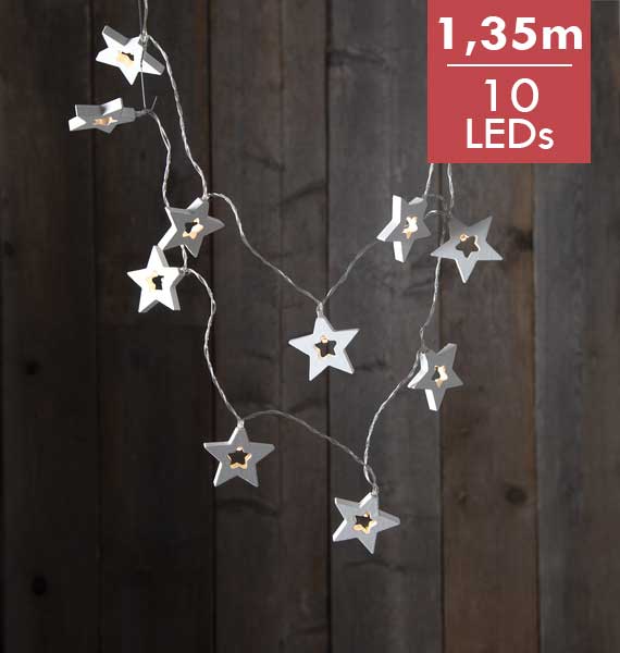 Lichtketting Ster- 135cm -10 leds -lichtkleur: Warm Wit -Werkt op batterijen -Met timer functie -Kerstdecoratie