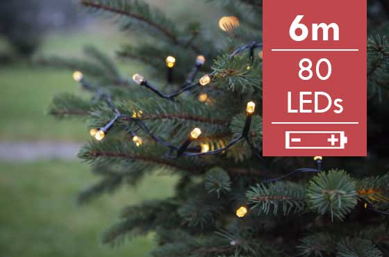 Kerstboomverlichting batterij LED Diamond String 6 m -80 lampjes -div lichtstanden  -Ook geschikt voor buiten  -lichtkleur: Warm Wit -Werkt op batteri