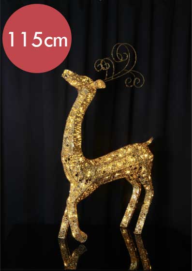 Rendier voor buiten Golden Sequini -115cm -Ook geschikt voor buiten -lichtkleur: Warm Wit -met stekker -Kerstdecoratie