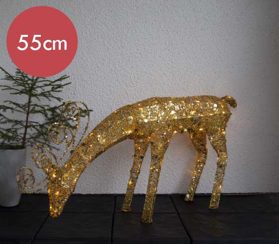 Rendier voor buiten Golden Sequini -55cm -Ook geschikt voor buiten -lichtkleur: Warm Wit -met stekker -Kerstdecoratie