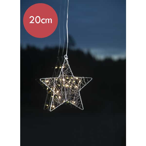 Zilveren kerstster met 12 LED lampjes en zuignap -20cm -lichtkleur: Warm Wit -Werkt op batterijen -Met timer functie -Kerstdecoratie