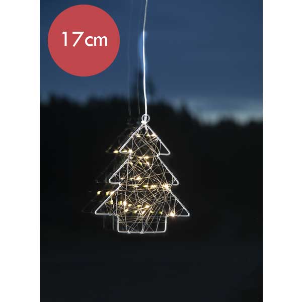 Zilveren kerstboom met 12 LED lampjes en zuignap -17cm -lichtkleur: Warm Wit -Werkt op batterijen -Met timer functie -Kerstdecoratie