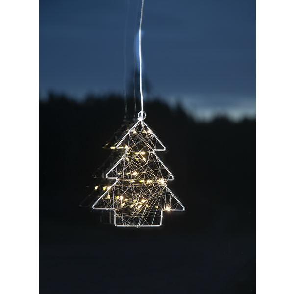 Zilveren kerstboom met 12 LED lampjes en zuignap - 17 cm