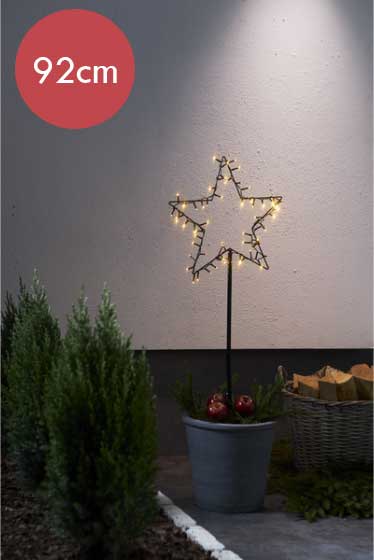 Prik kerstster Spiky- 92cm -Ook geschikt voor buiten -lichtkleur: Warm Wit -Werkt op batterijen -Met timer functie -Kerstdecoratie