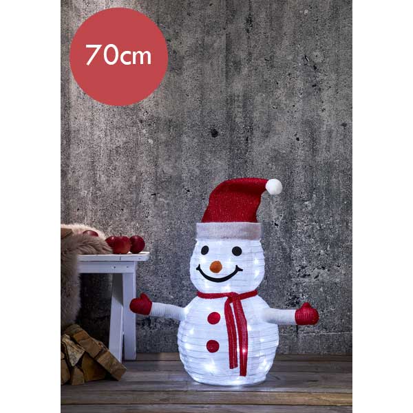 3D Sneeuwpop met 45 LED lampjes -70cm -Ook geschikt voor buiten  -lichtkleur: Wit licht -Werkt op batterijen -Met timer functie -Kerstdecoratie