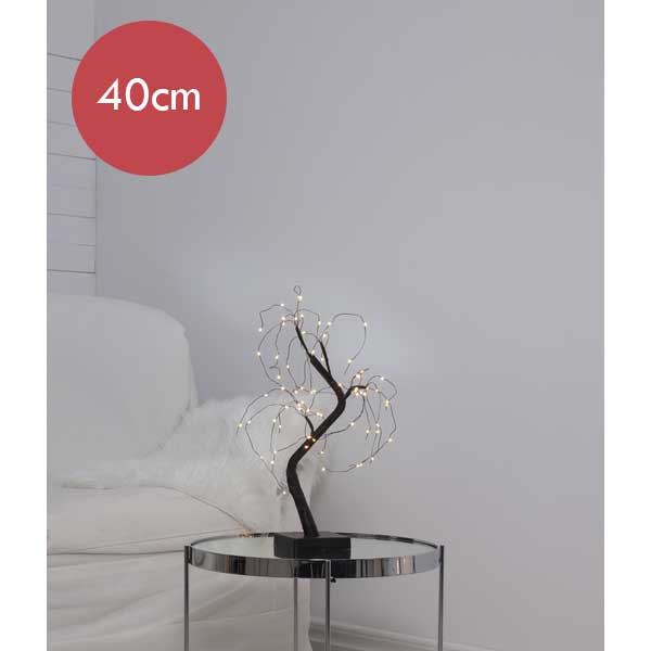 Lichttak / boom zwart met 70 LED lampjes -40cm -lichtkleur: Warm Wit -Werkt op batterijen -Met timer functie -Kerstdecoratie