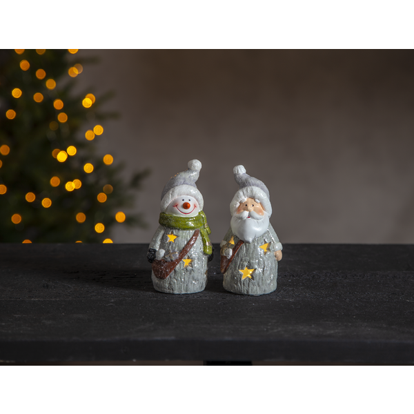 Kerstman en sneeuwpop met LED verlichting op batterijen - 14 cm