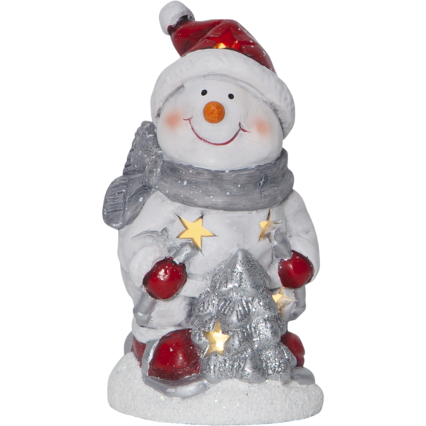 Verlichte Sneeuwpop met boom - 15cm