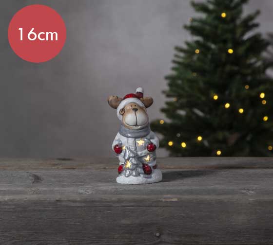 Verlichte Eland met boom -15cm -lichtkleur: Warm Wit -Werkt op batterijen -Met timer functie -Kerstdecoratie
