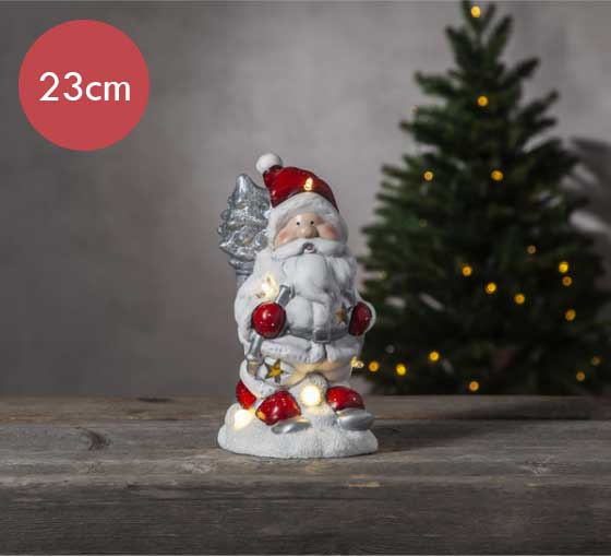 Verlichte kerstman -23cm -lichtkleur: Warm Wit -Werkt op batterijen -Met timer functie -Kerstdecoratie