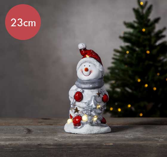 Verlichte sneeuwpop -23cm -lichtkleur: Warm Wit -Werkt op batterijen -Met timer functie -Kerstdecoratie