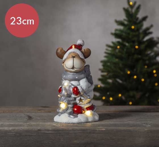 Verlichte eland -23cm -lichtkleur: Warm Wit -Werkt op batterijen -Met timer functie -Kerstdecoratie