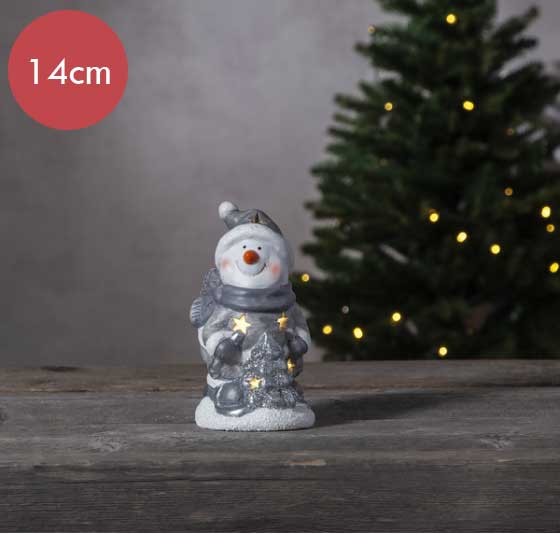 Kleine sneeuwpop -15cm -lichtkleur: Warm Wit -Werkt op batterijen -Met timer functie -Kerstdecoratie