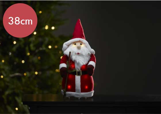 Grote verlichte kerstman rood -38cm -lichtkleur: Warm Wit -Werkt op batterijen -Met timer functie -Kerstdecoratie