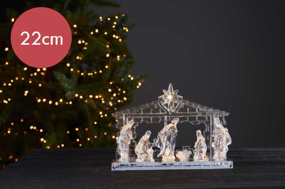 LED kerststal -ICE 22cm -lichtkleur: Warm Wit -Werkt op batterijen -Met timer functie -Kerstdecoratie