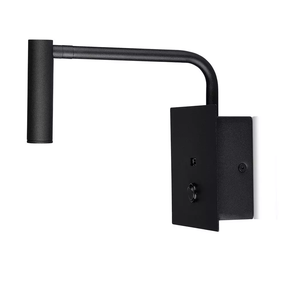 V-tac VT-2943 led Lees lamp met usb - wandmontage - 3W - 180 Lumen - 3000K - zwart - Ideaal voor naast je bed