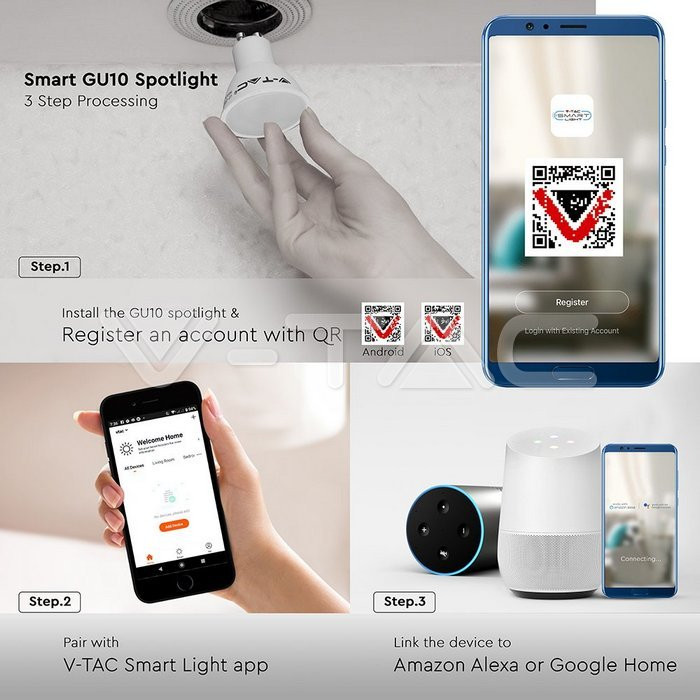 Smart - Spot - GU10 - 4.5W - RGBW - Dimbaar