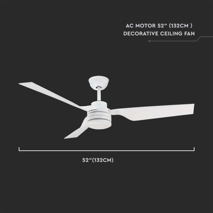 V-tac VT-6552-3 - Decoratieve plafond ventilator met afstandsbediening - wit