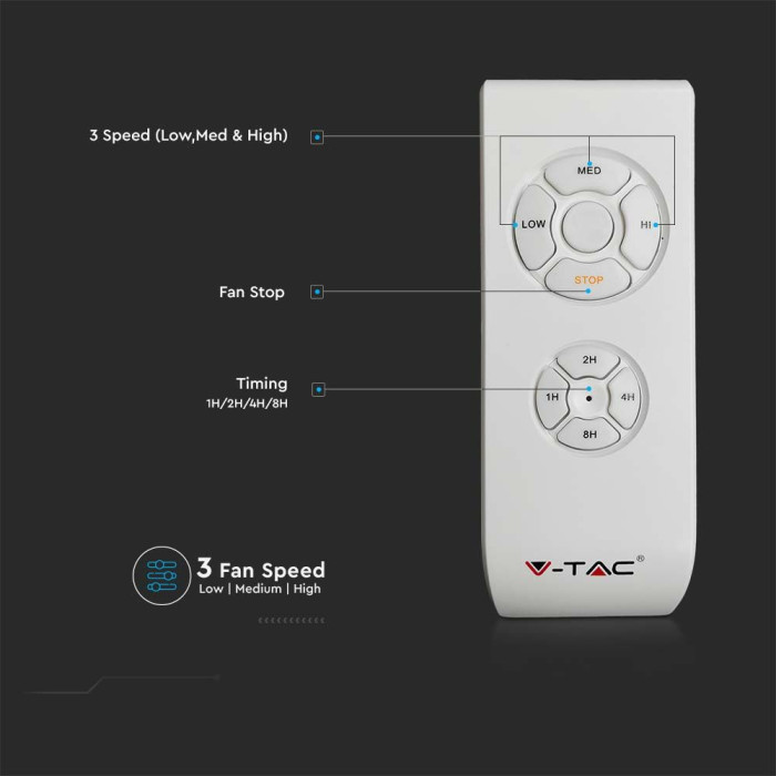 V-tac VT-6552-3 - Decoratieve plafond ventilator met afstandsbediening - wit