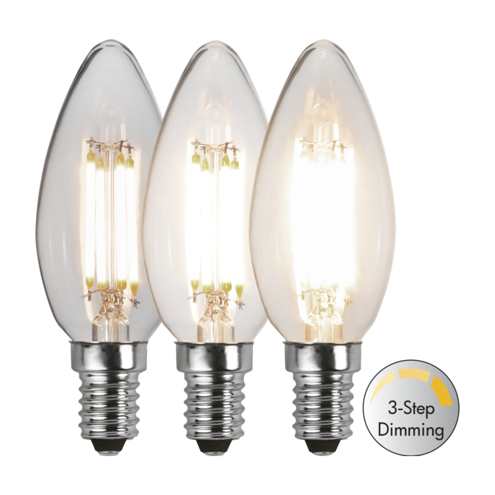 3 standen - Kaarslamp - E14 - 4.2W - Warm Wit - 3000K - Filament - Helder