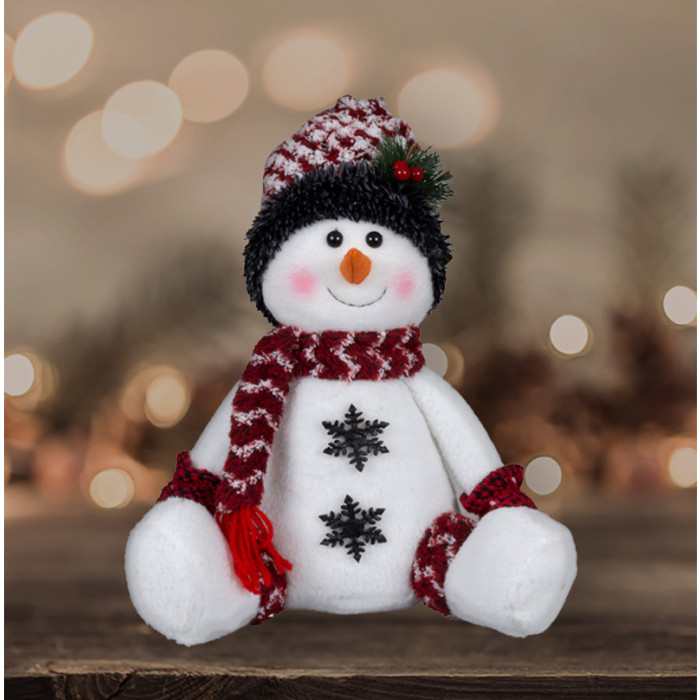 Klassiek handgemaakt sneeuwpoppen-duo rood/wit met grijze sneeuwvlokken - 36(50)cm
