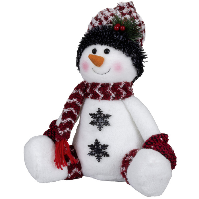 Klassiek handgemaakt sneeuwpoppen-duo rood/wit met grijze sneeuwvlokken - 36(50)cm