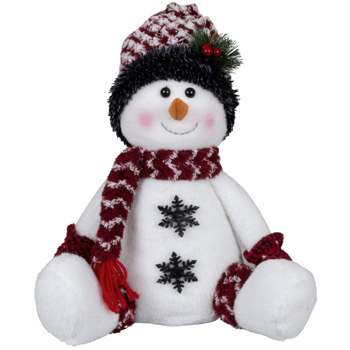 Klassiek handgemaakt sneeuwpoppen-duo rood/wit met grijze sneeuwvlokken - 36(50)cm
