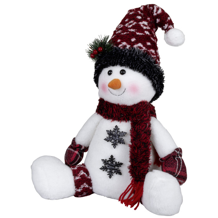 Klassiek handgemaakt sneeuwpoppen-duo rood/wit met grijze sneeuwvlokken - 36(50)cm
