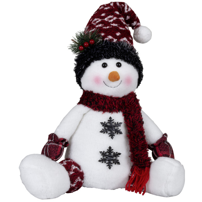 Klassiek handgemaakt sneeuwpoppen-duo rood/wit met grijze sneeuwvlokken - 36(50)cm