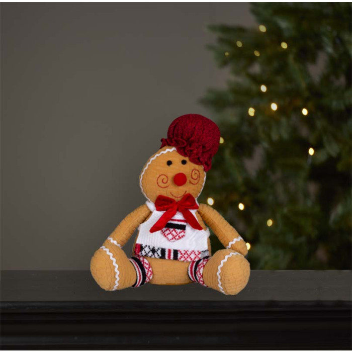 Schattige handgemaakt peperkoek-figuur met rode muts en strik - 25(30)cm