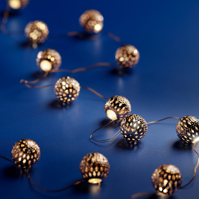 Dauwdruppel "Balletjes" goud - 110cm - 12 LED lampjes