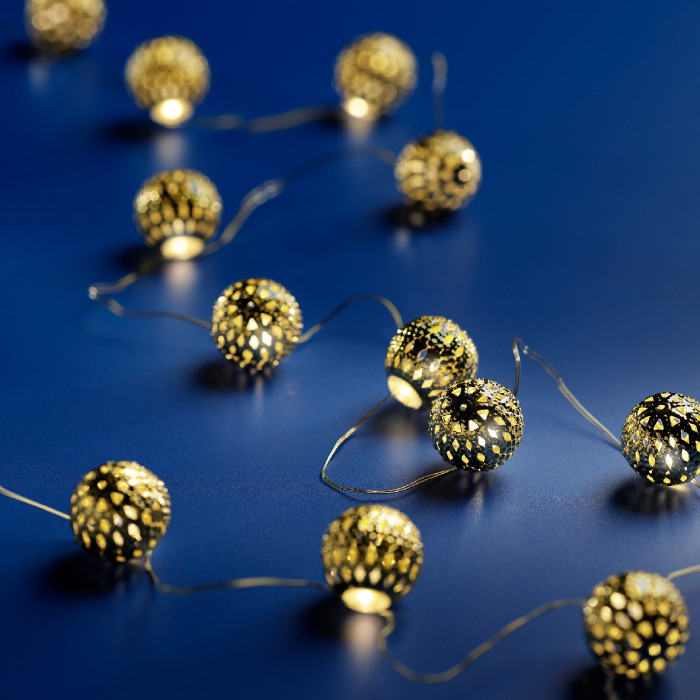 Dauwdruppel "Balletjes" goud - 110cm - 12 LED lampjes